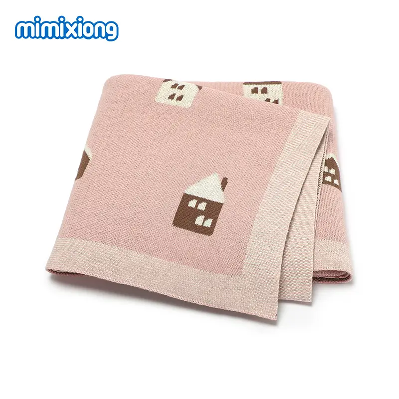 Pink House Jacquard Baby Blanket Hug Quilt - Image 5