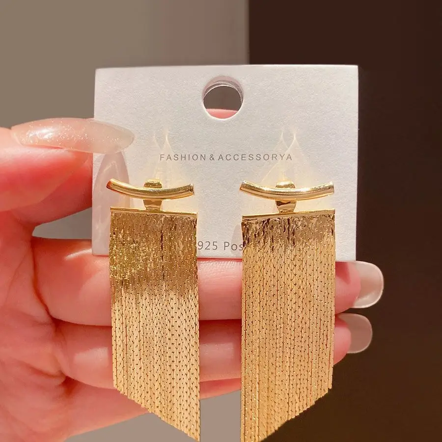 S925 Gold Chain Tassel Earrings for Women