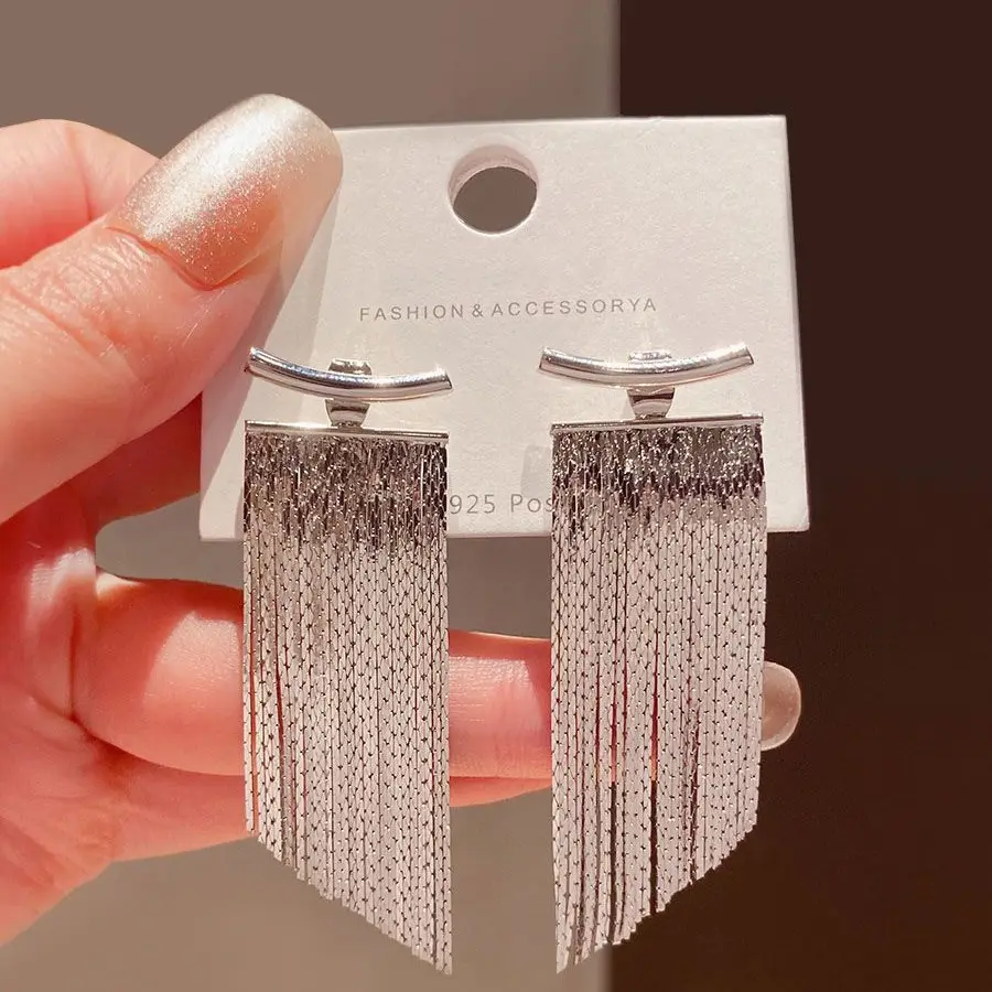 S925 Gold Chain Tassel Earrings for Women