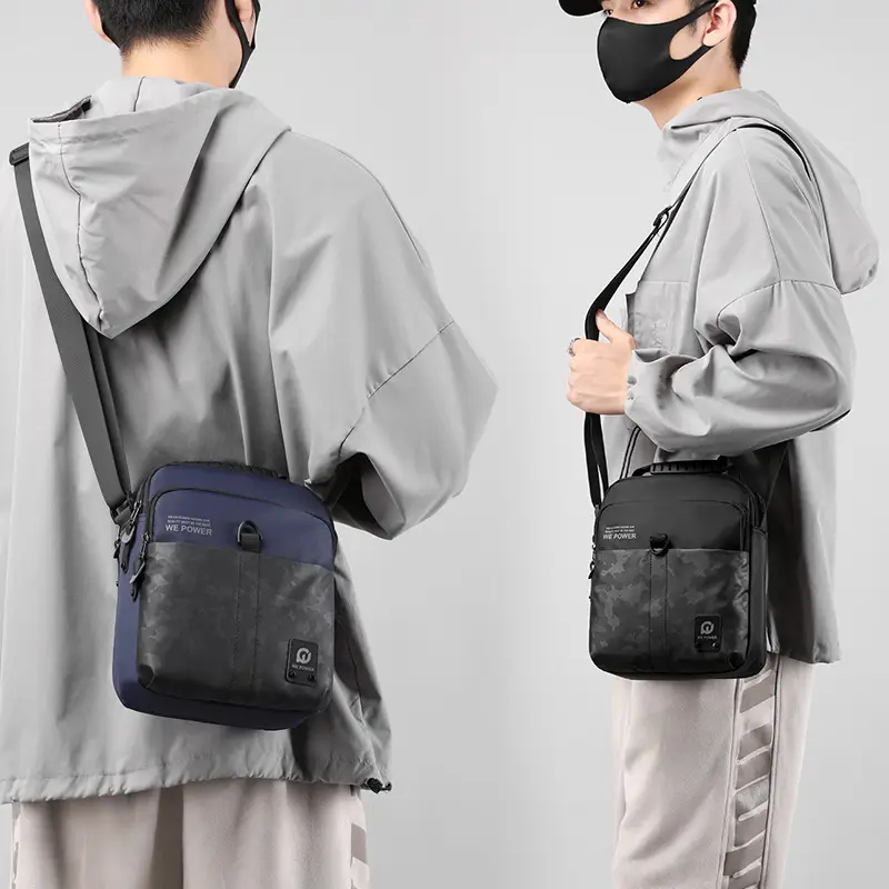 Men's Black Camo Shoulder Bag with We Power Logo - Image 6