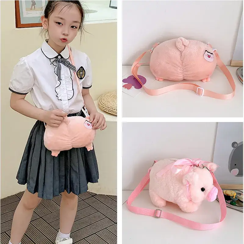 Pink Pig Plush Shoulder Bag for Girls - Image 3