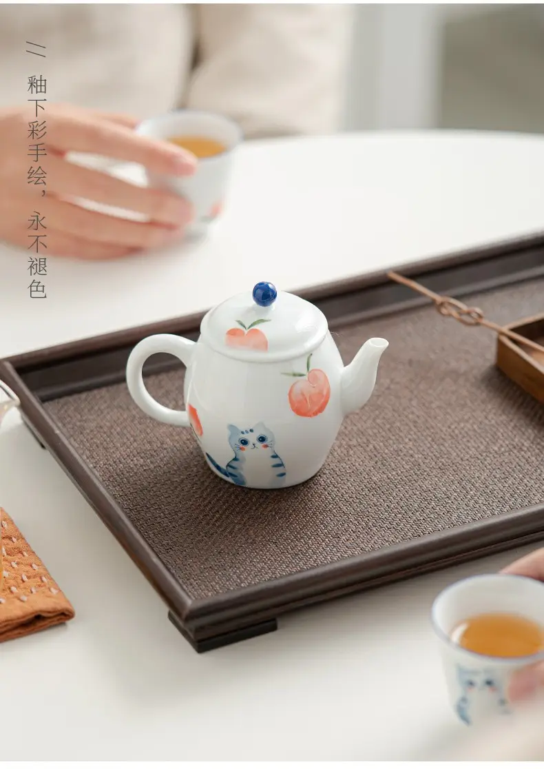 Hand-painted cat ceramic tea set for single cup — feature 10