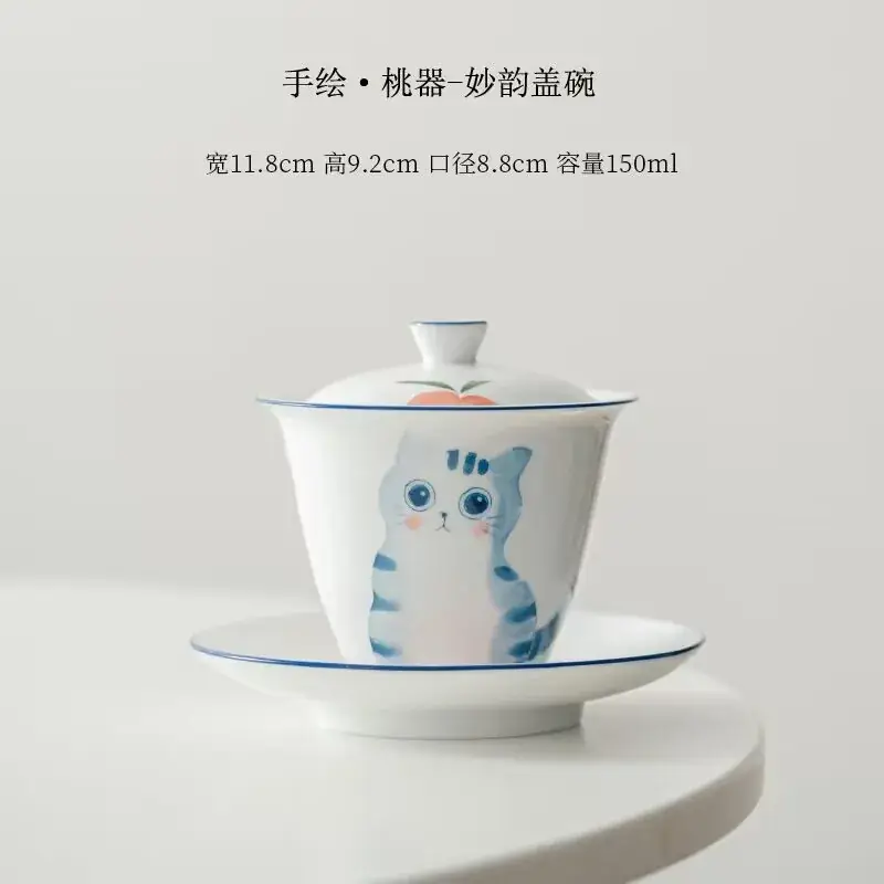 Hand-painted cat ceramic tea set for single cup - Image 12