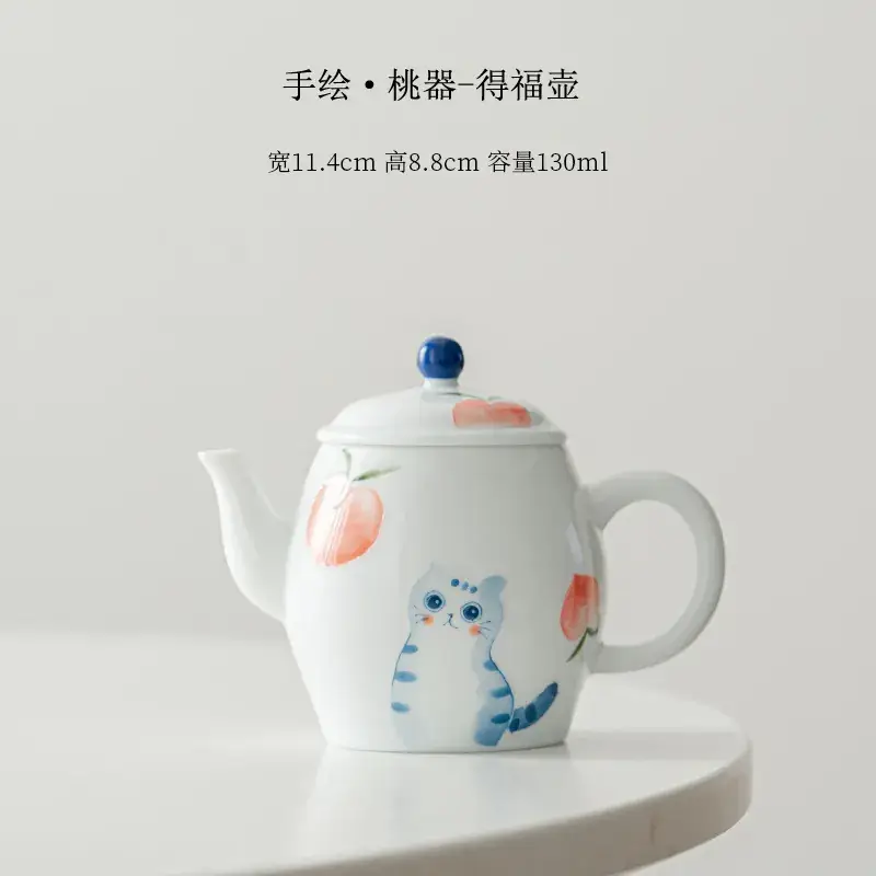 Hand-painted cat ceramic tea set for single cup - Image 4