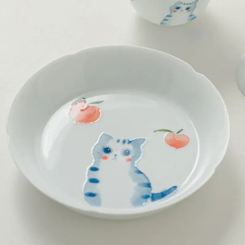 Hand-painted cat ceramic tea set for single cup - Image 5