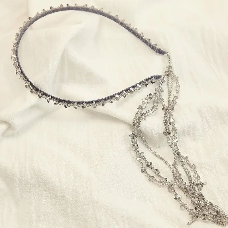Graded Crystal Beaded Hair Band with Tassels — feature 13