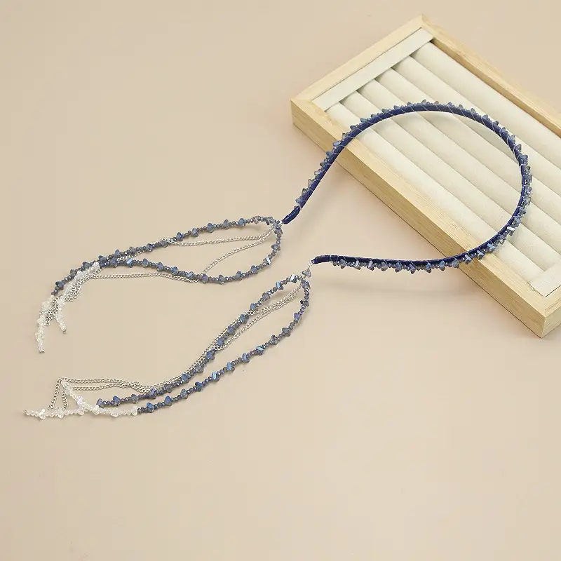 Graded Crystal Beaded Hair Band with Tassels — feature 18