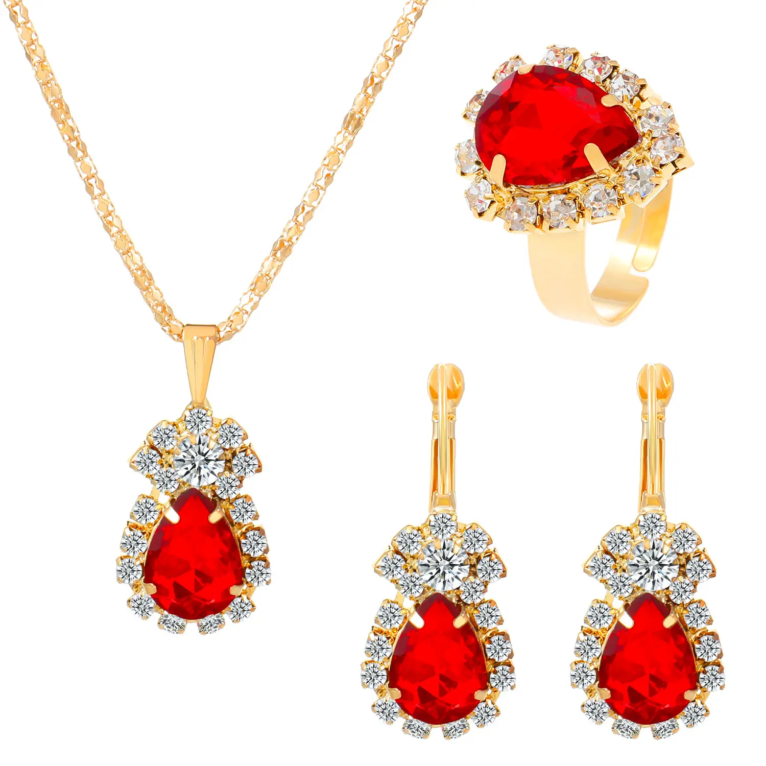 Blue Crystal Water Drop Necklace Set for Women