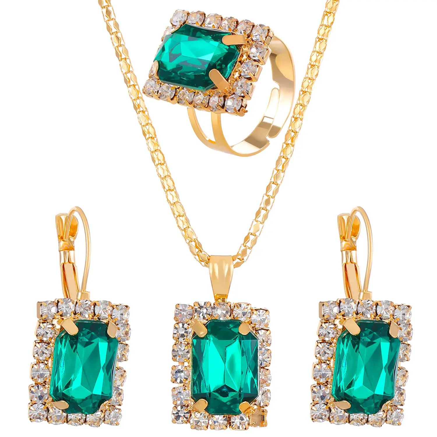 Blue Crystal Water Drop Necklace Set for Women