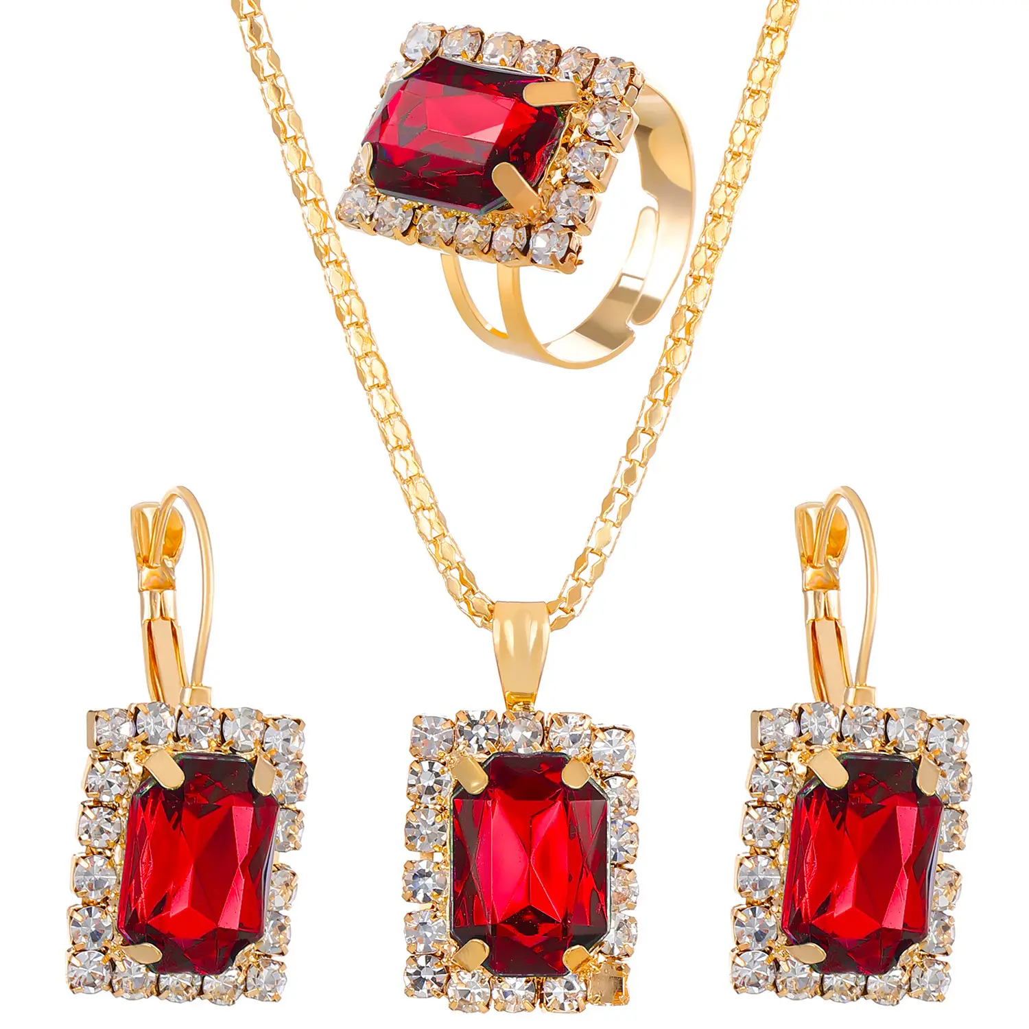 Blue Crystal Water Drop Necklace Set for Women