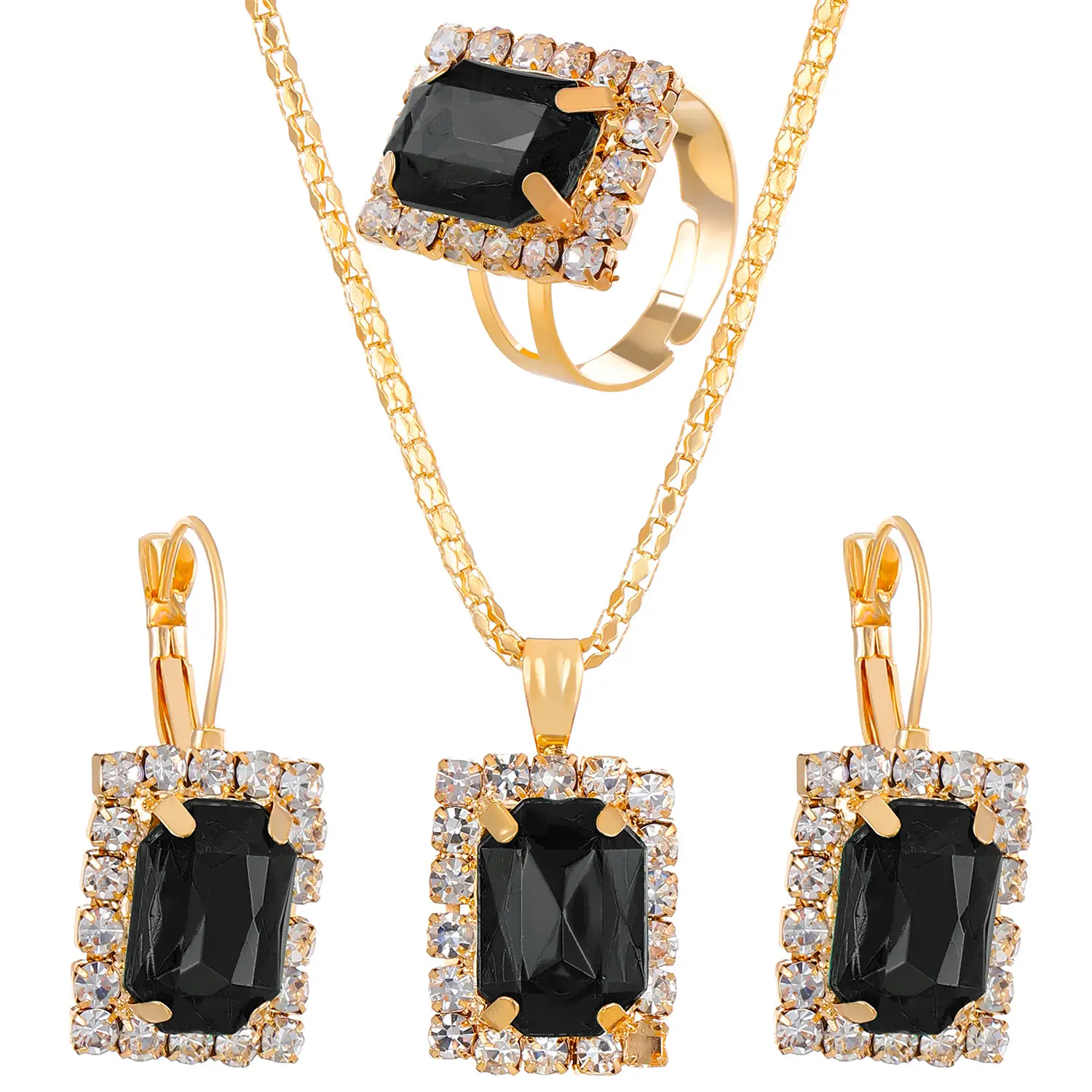 Blue Crystal Water Drop Necklace Set for Women