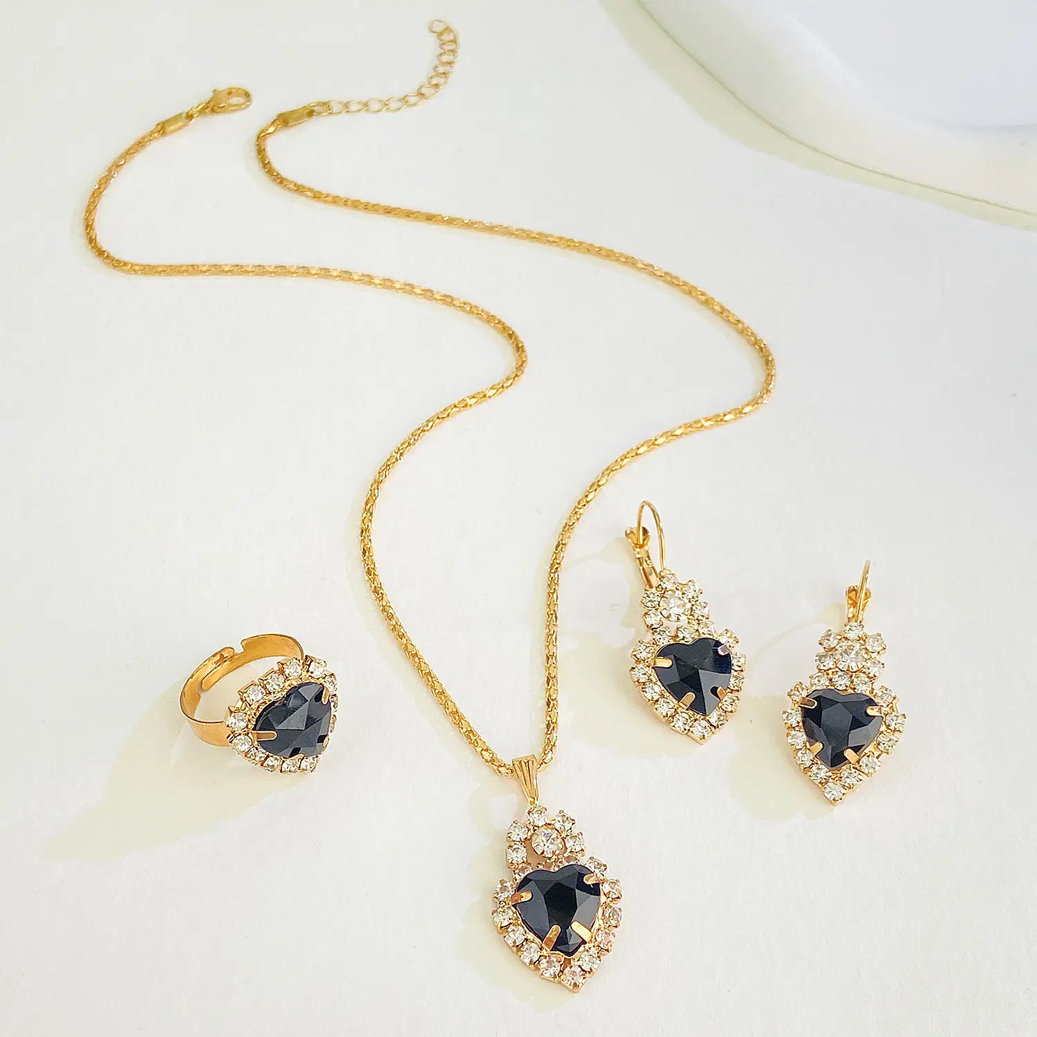 Blue Crystal Water Drop Necklace Set for Women