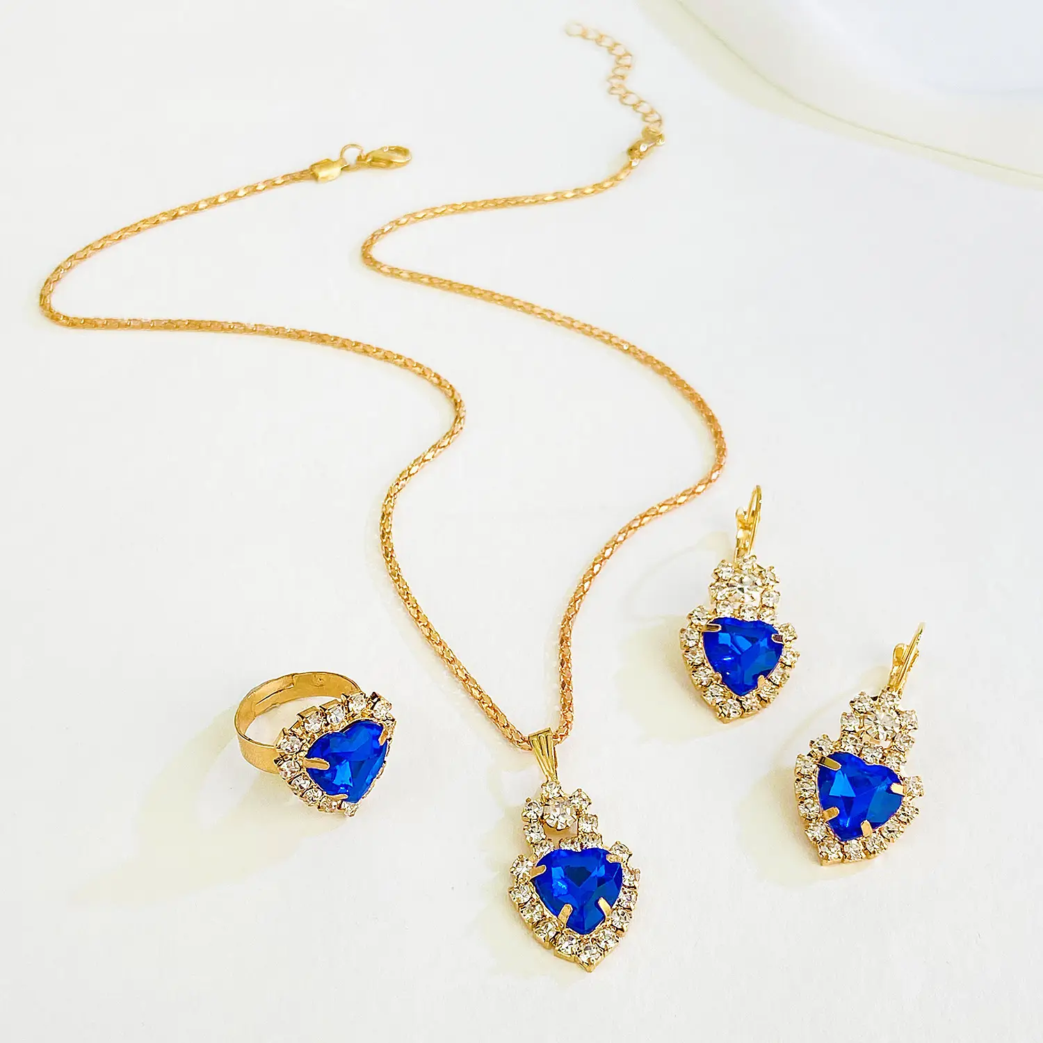 Blue Crystal Water Drop Necklace Set for Women