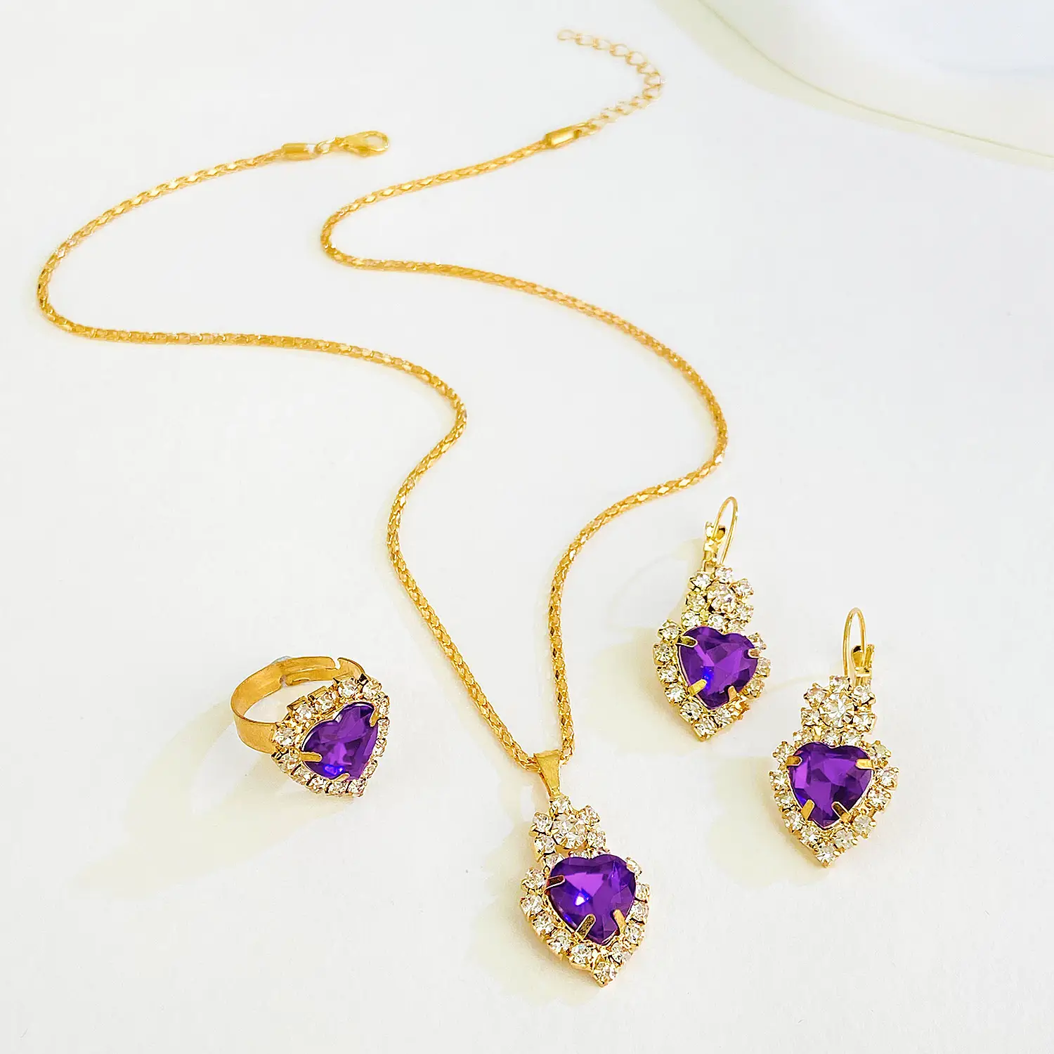 Blue Crystal Water Drop Necklace Set for Women
