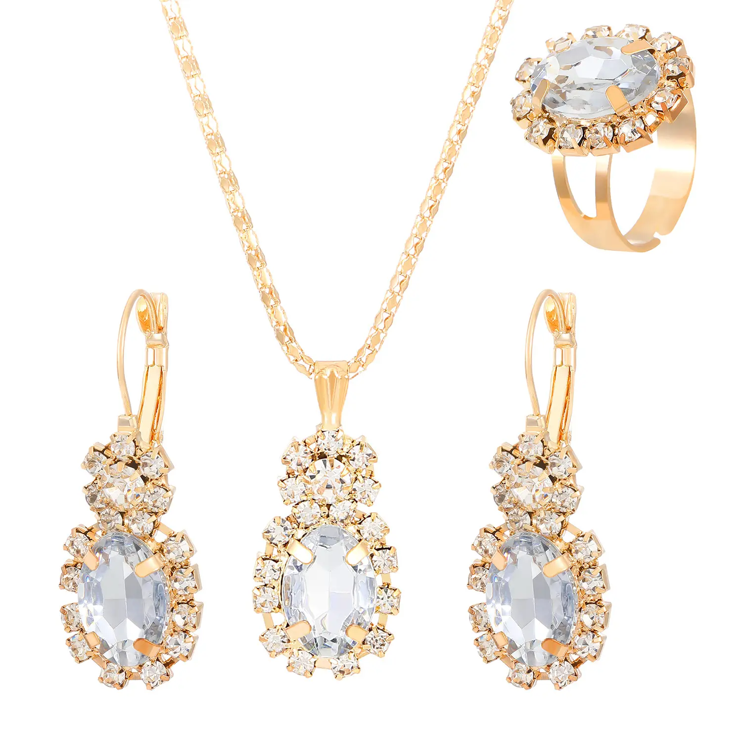Blue Crystal Water Drop Necklace Set for Women