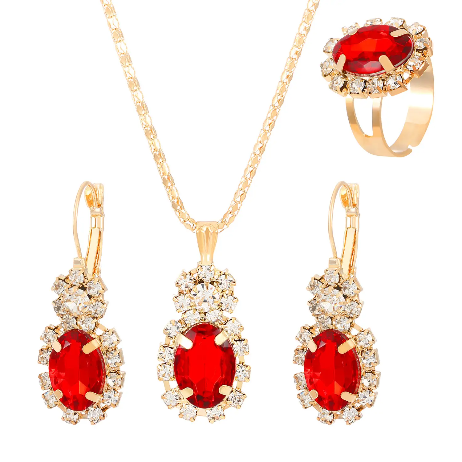 Blue Crystal Water Drop Necklace Set for Women