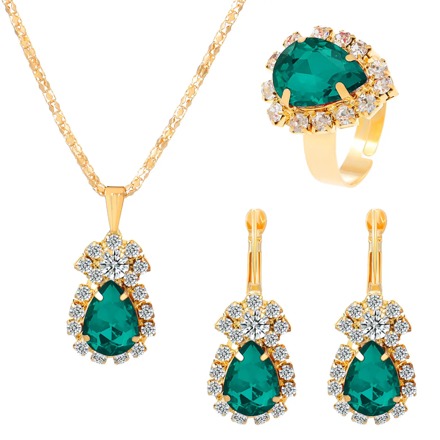 Blue Crystal Water Drop Necklace Set for Women
