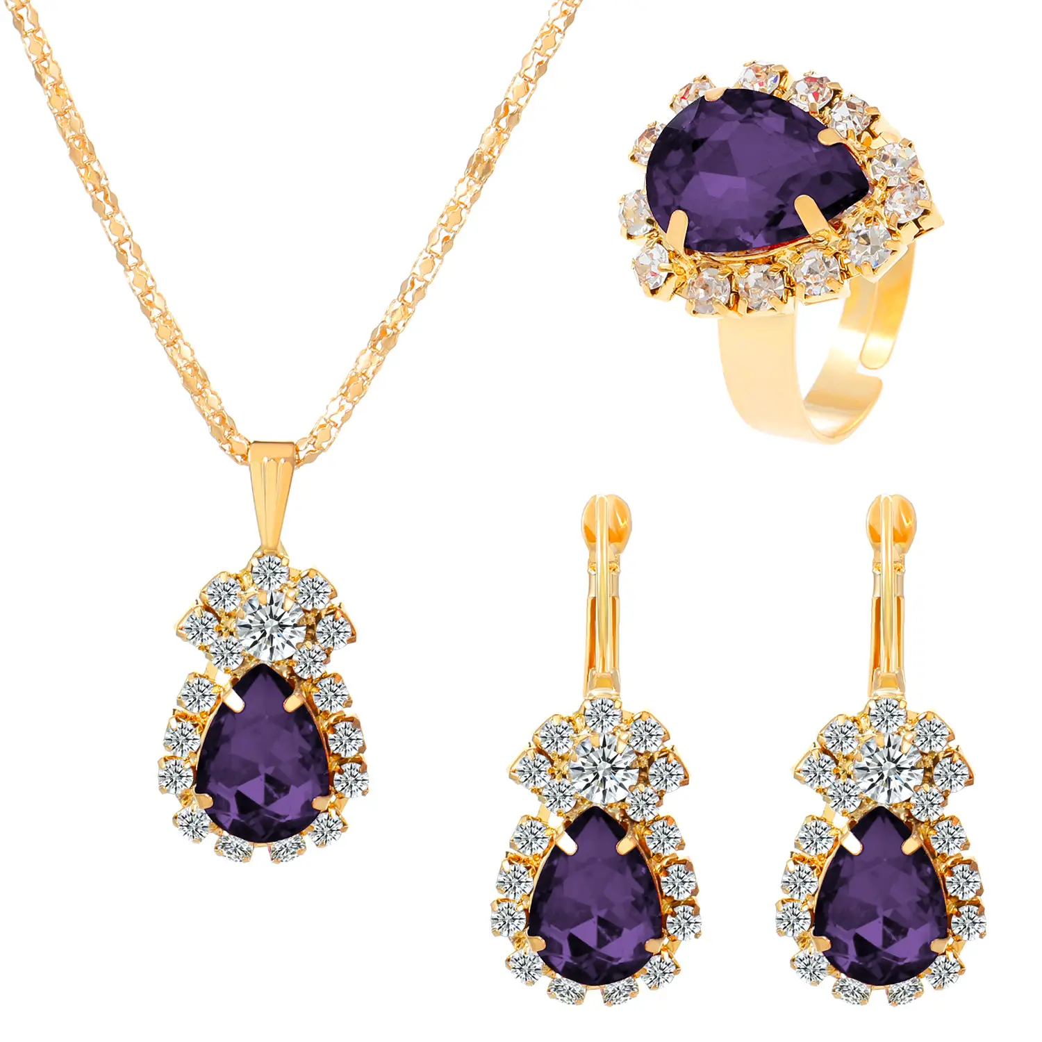 Blue Crystal Water Drop Necklace Set for Women