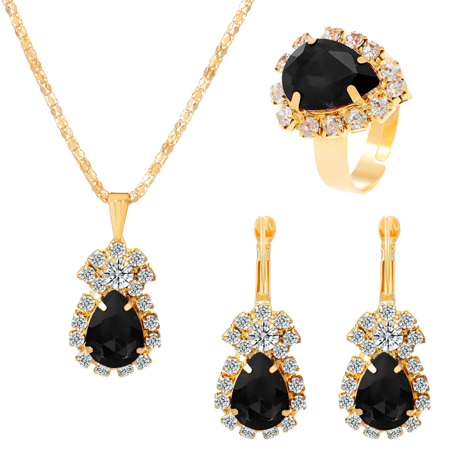 Blue Crystal Water Drop Necklace Set for Women