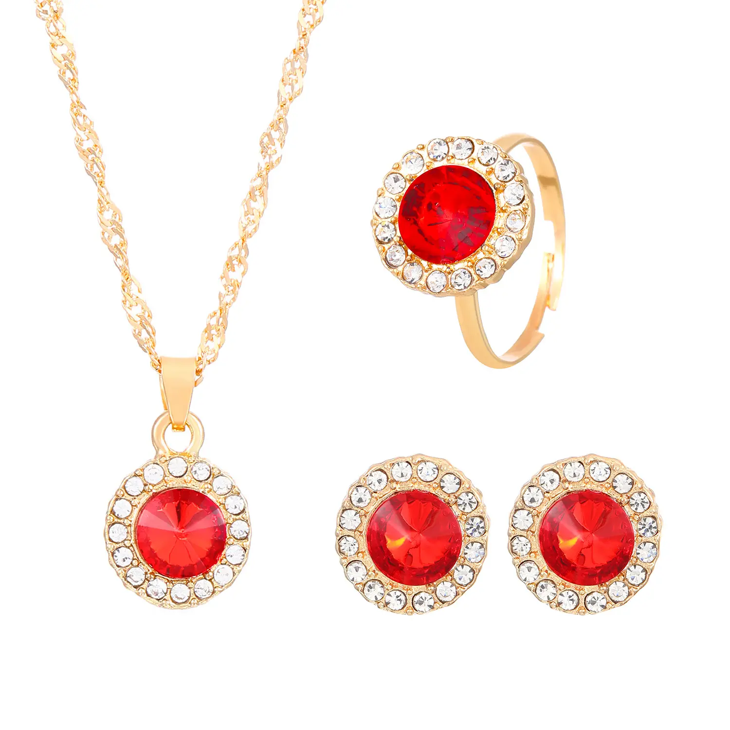 Blue Crystal Water Drop Necklace Set for Women