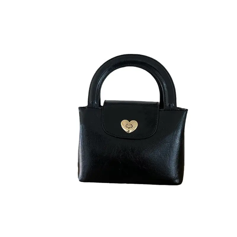 Black Korean Heart Lock Shoulder Crossbody Bag - Image 7