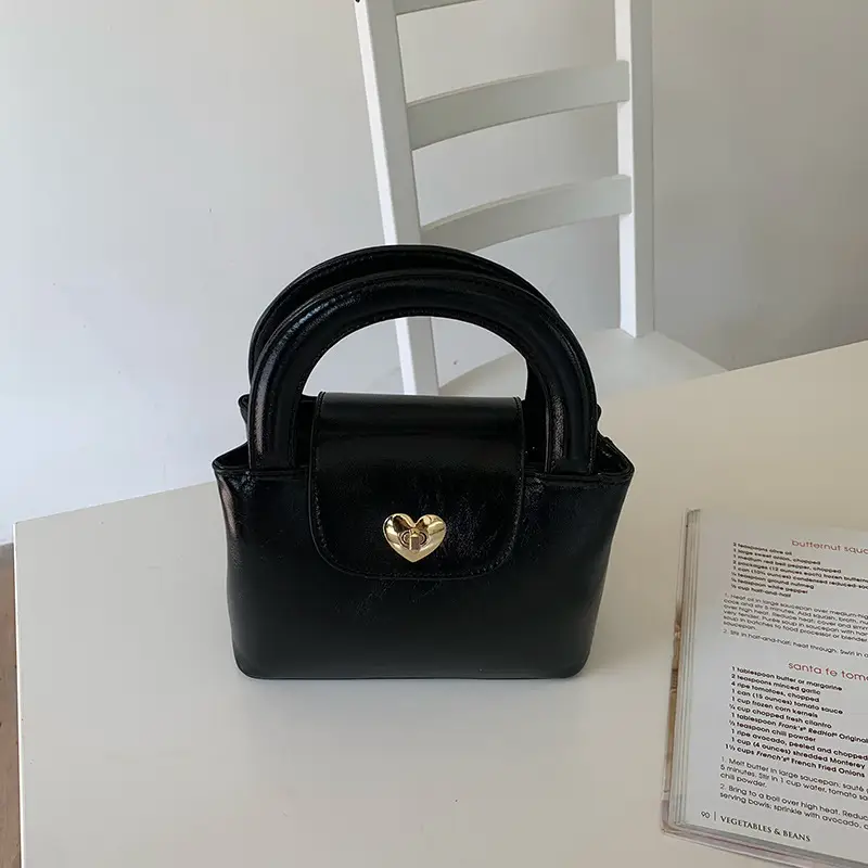 Black Korean Heart Lock Shoulder Crossbody Bag — feature 13