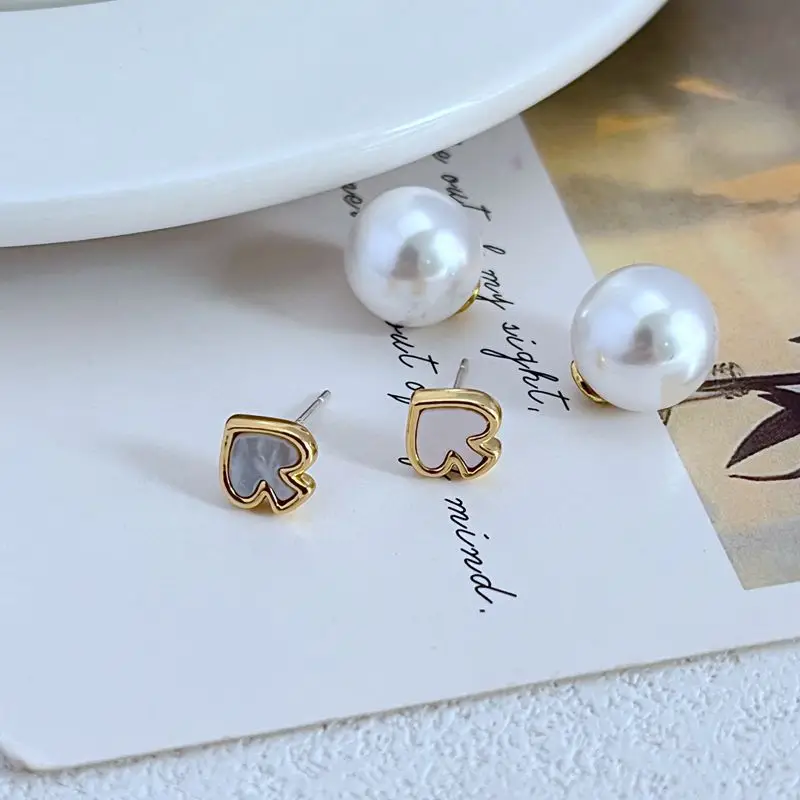 Natural Shell Heart Stud Earrings Gold Plated - Image 3