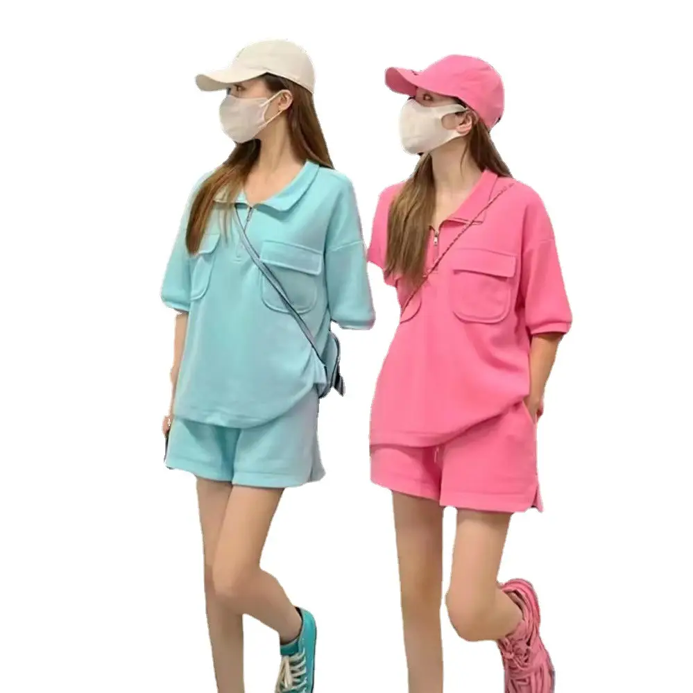 Women Casual Cross-Border Polo Collar Suit Pink Blue 2025 - Image 6