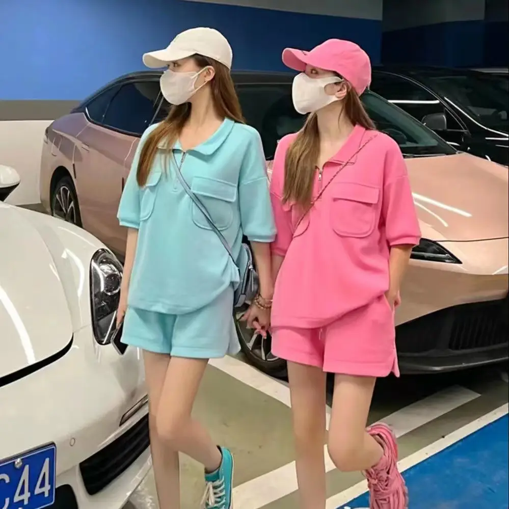 Women Casual Cross-Border Polo Collar Suit Pink Blue 2025 — feature 10