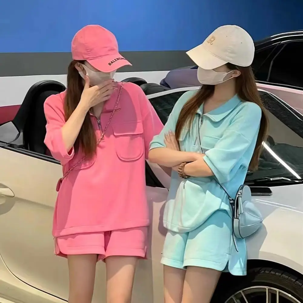 Women Casual Cross-Border Polo Collar Suit Pink Blue 2025 — feature 6