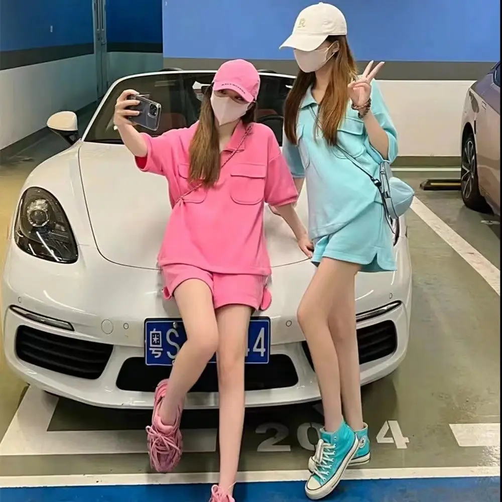 Women Casual Cross-Border Polo Collar Suit Pink Blue 2025 — feature 7
