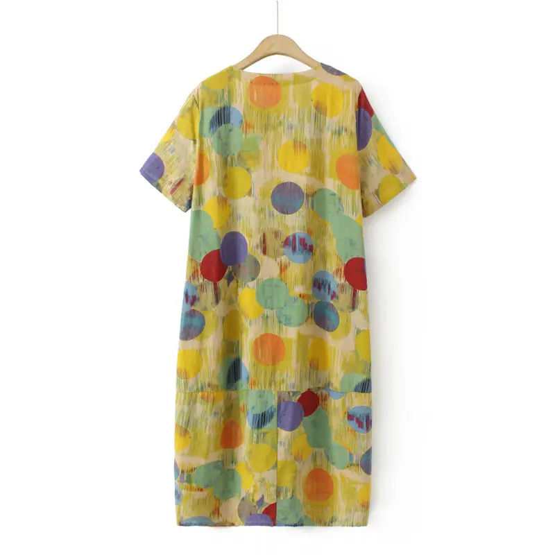 Women Printed Long Skirt Dress Navy Blue 2023 Summer Cotton Linen - Image 5