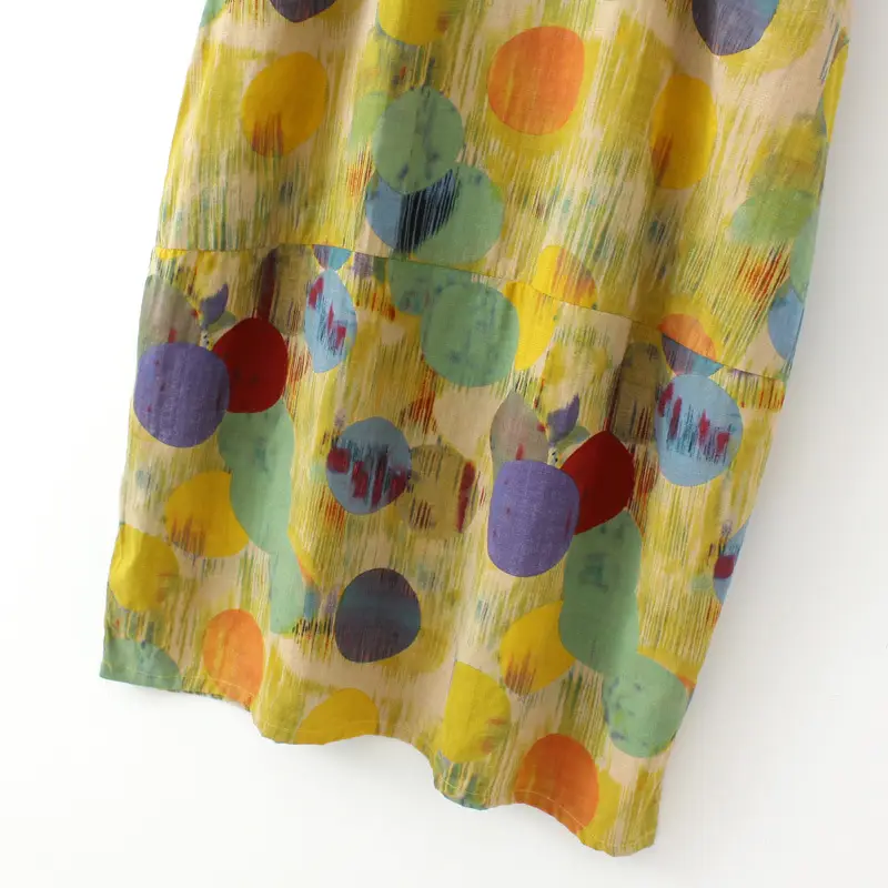 Women Printed Long Skirt Dress Navy Blue 2023 Summer Cotton Linen — feature 6