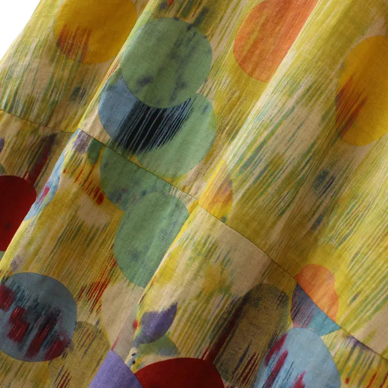 Women Printed Long Skirt Dress Navy Blue 2023 Summer Cotton Linen — feature 8