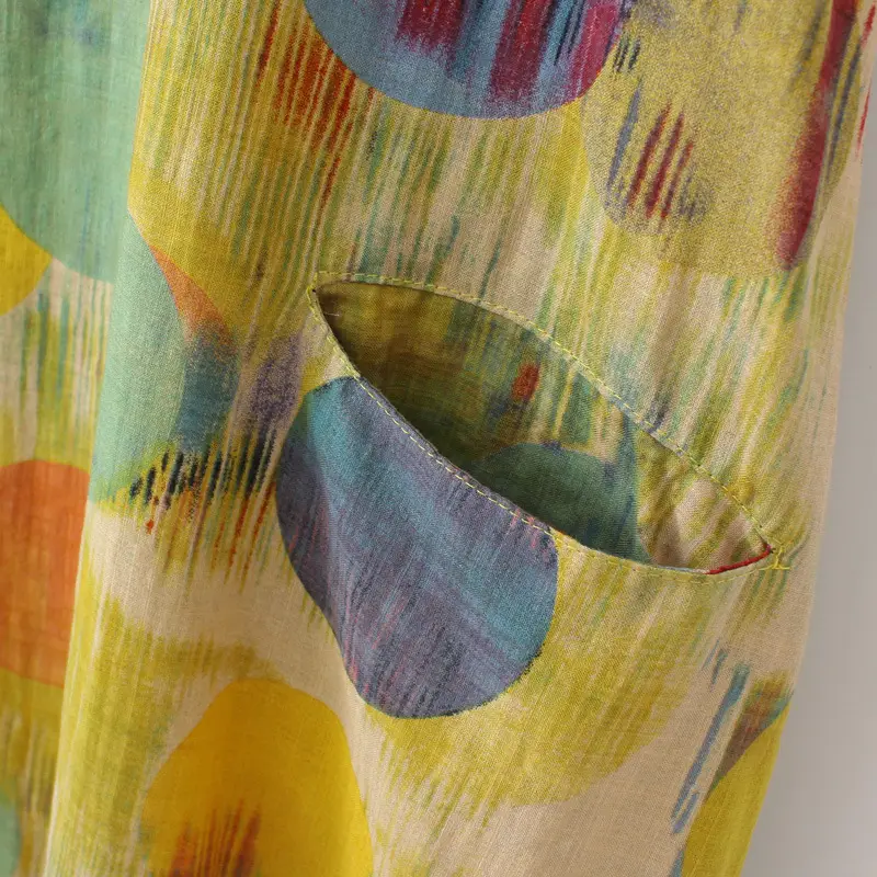 Women Printed Long Skirt Dress Navy Blue 2023 Summer Cotton Linen — feature 9