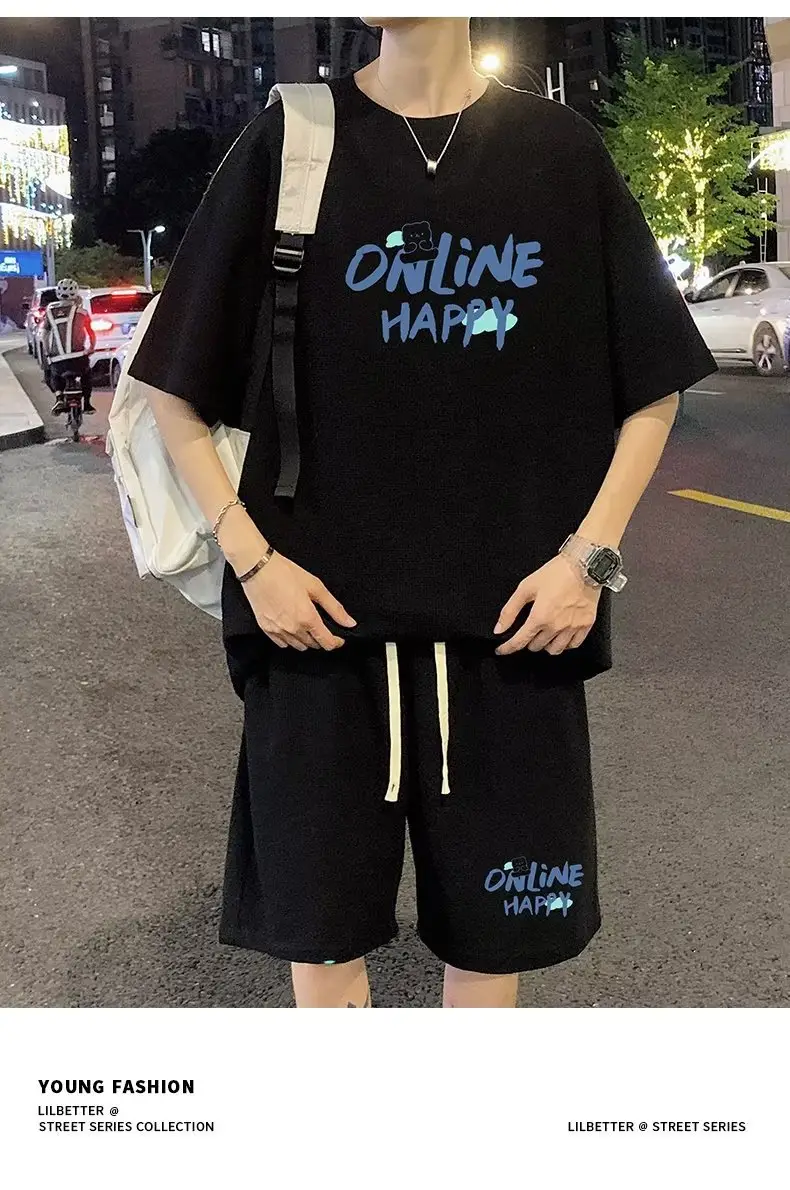 Online Happy Casual Black T-Shirt Shorts Set — feature 6