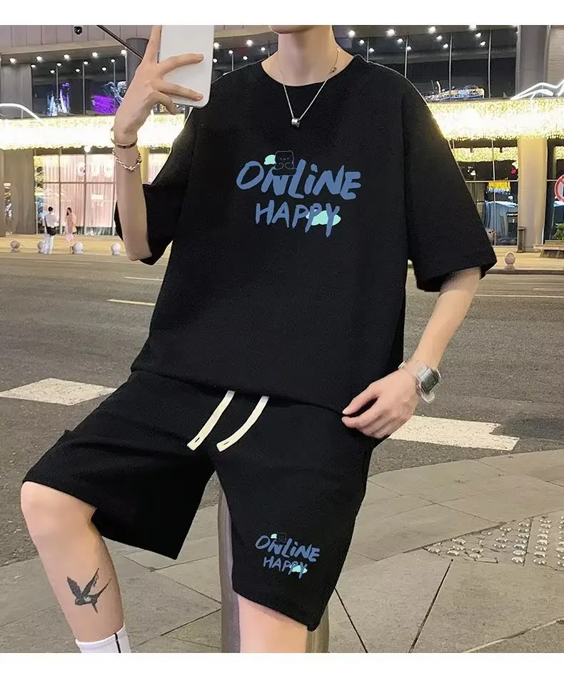 Online Happy Casual Black T-Shirt Shorts Set — feature 7
