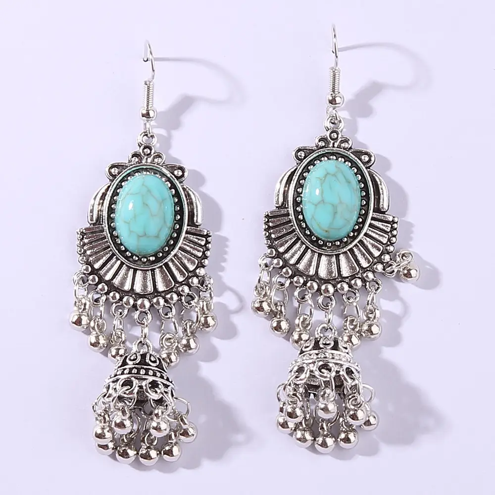 Tribal Malachite Tassel Earrings Set