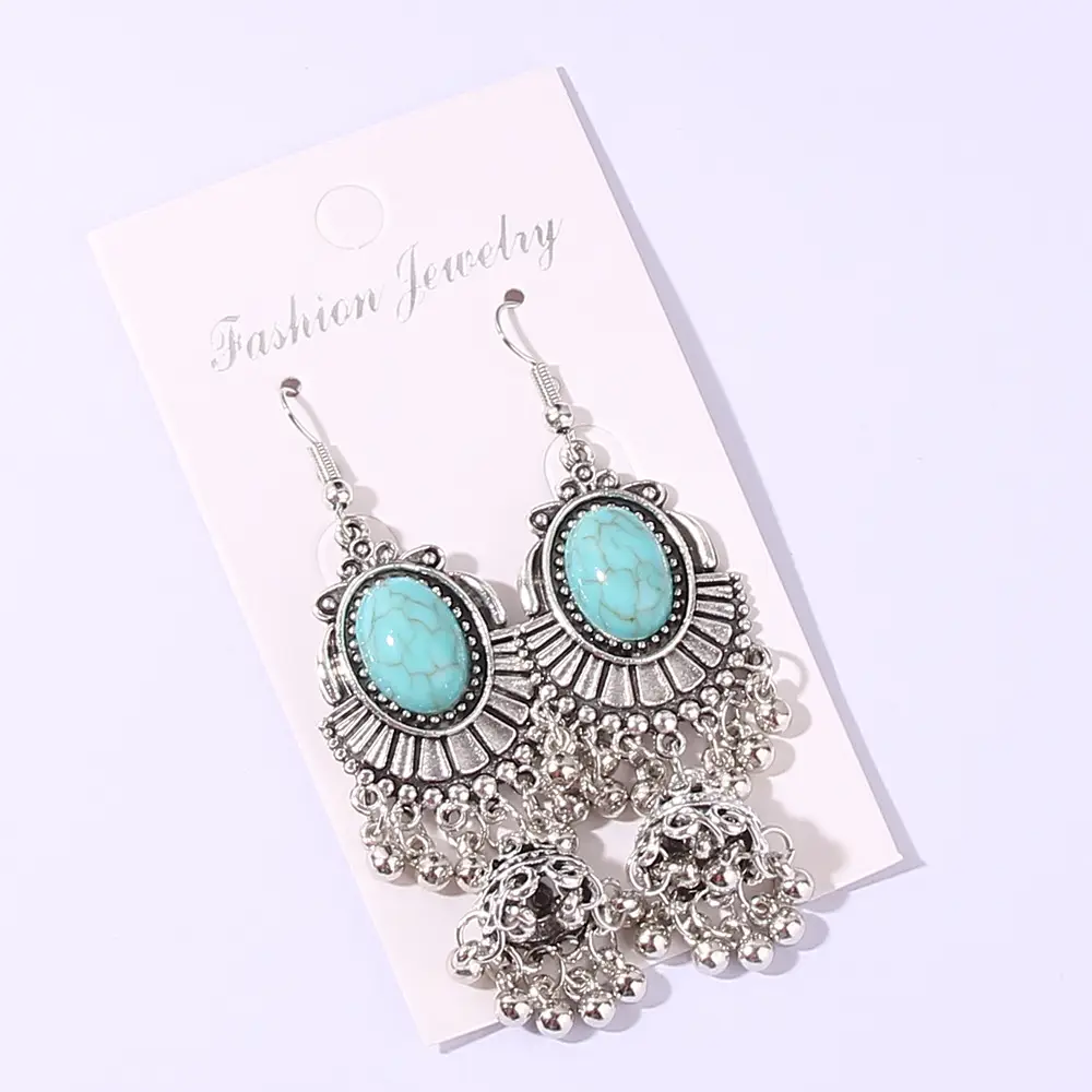 Tribal Malachite Tassel Earrings Set