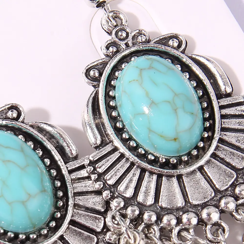 Tribal Malachite Tassel Earrings Set