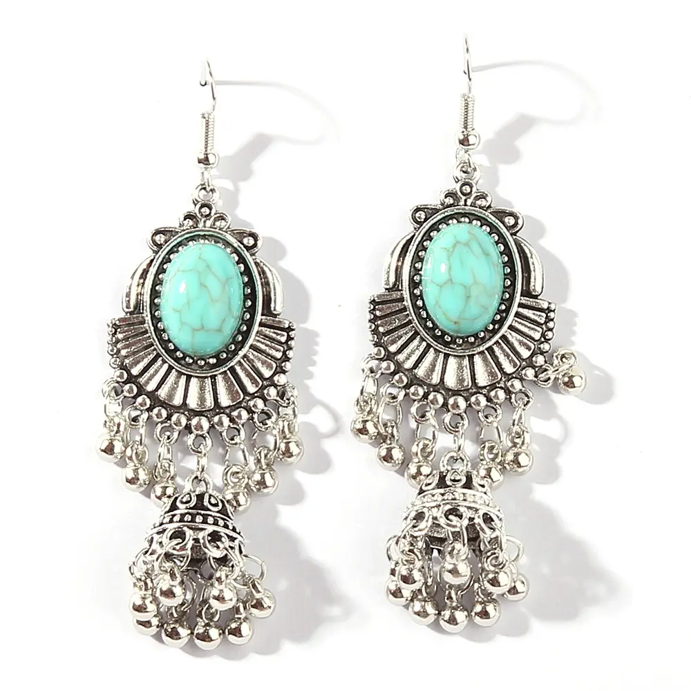 Tribal Malachite Tassel Earrings Set