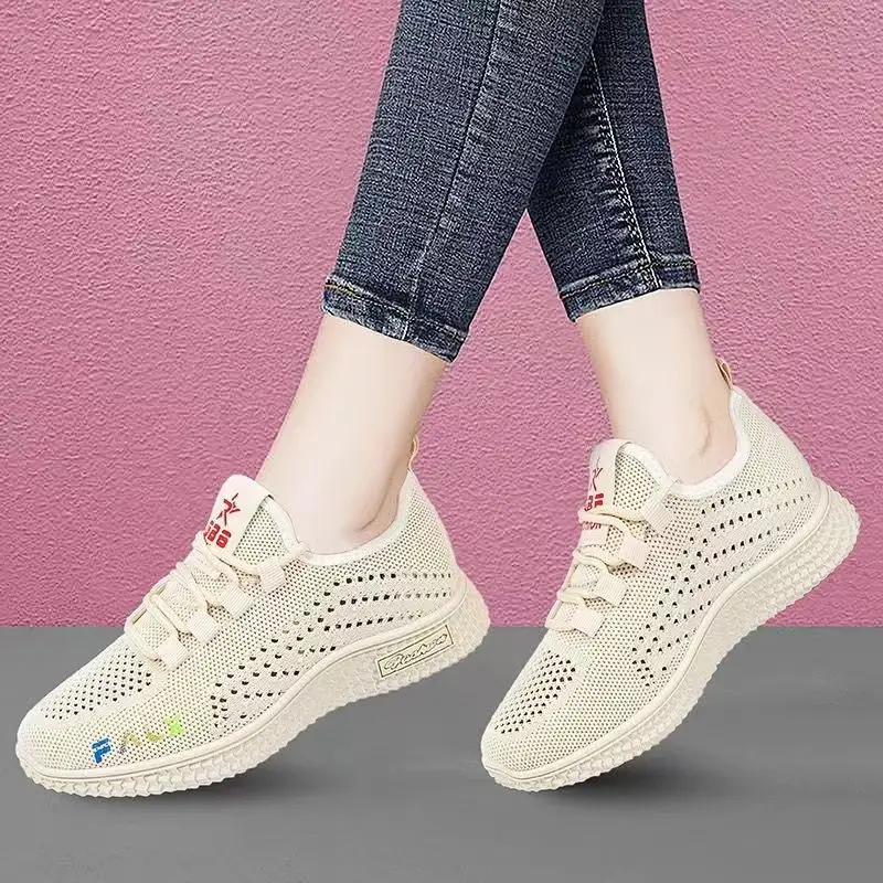 Women's shoes 2023 new flying woven breathable sneaker women's popular running shoes foreign trade wholesale women's shoes mom shoes - Image 7