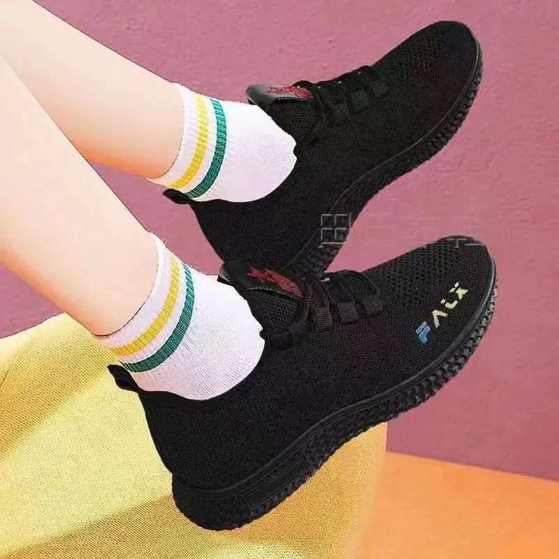 Women's shoes 2023 new flying woven breathable sneaker women's popular running shoes foreign trade wholesale women's shoes mom shoes - Image 8