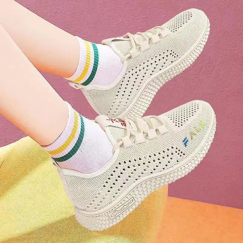 Women's shoes 2023 new flying woven breathable sneaker women's popular running shoes foreign trade wholesale women's shoes mom shoes - Image 9