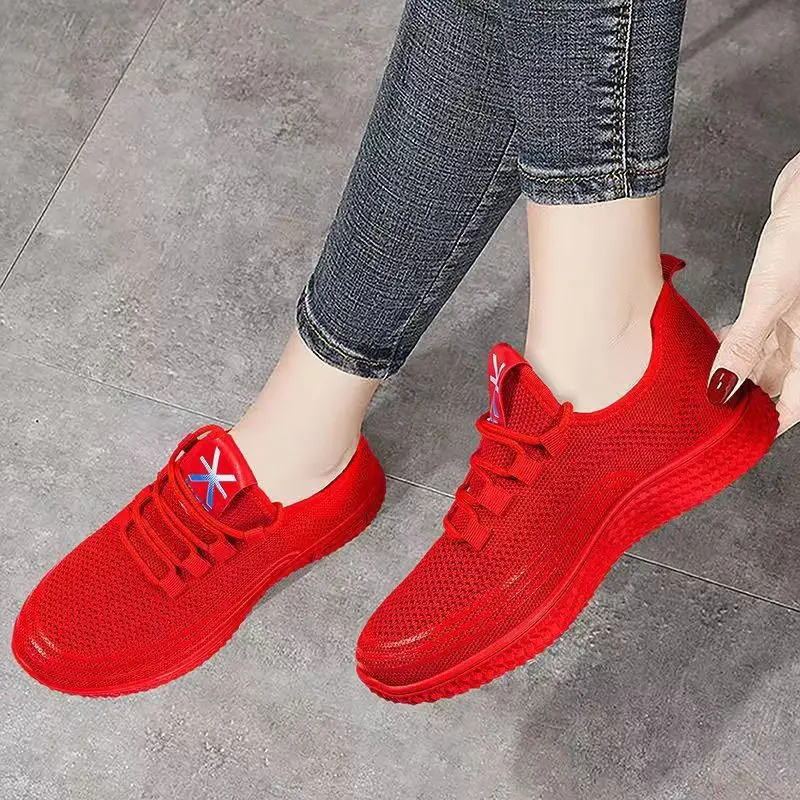 Women's shoes 2023 new flying woven breathable sneaker women's popular running shoes foreign trade wholesale women's shoes mom shoes — feature 13