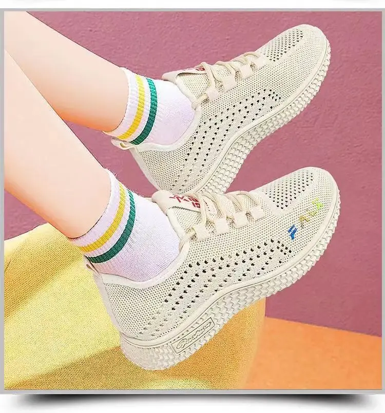 Women's shoes 2023 new flying woven breathable sneaker women's popular running shoes foreign trade wholesale women's shoes mom shoes — feature 3
