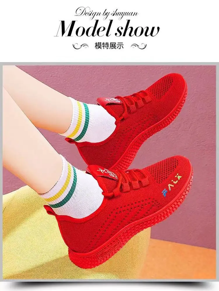 Women's shoes 2023 new flying woven breathable sneaker women's popular running shoes foreign trade wholesale women's shoes mom shoes — feature 8