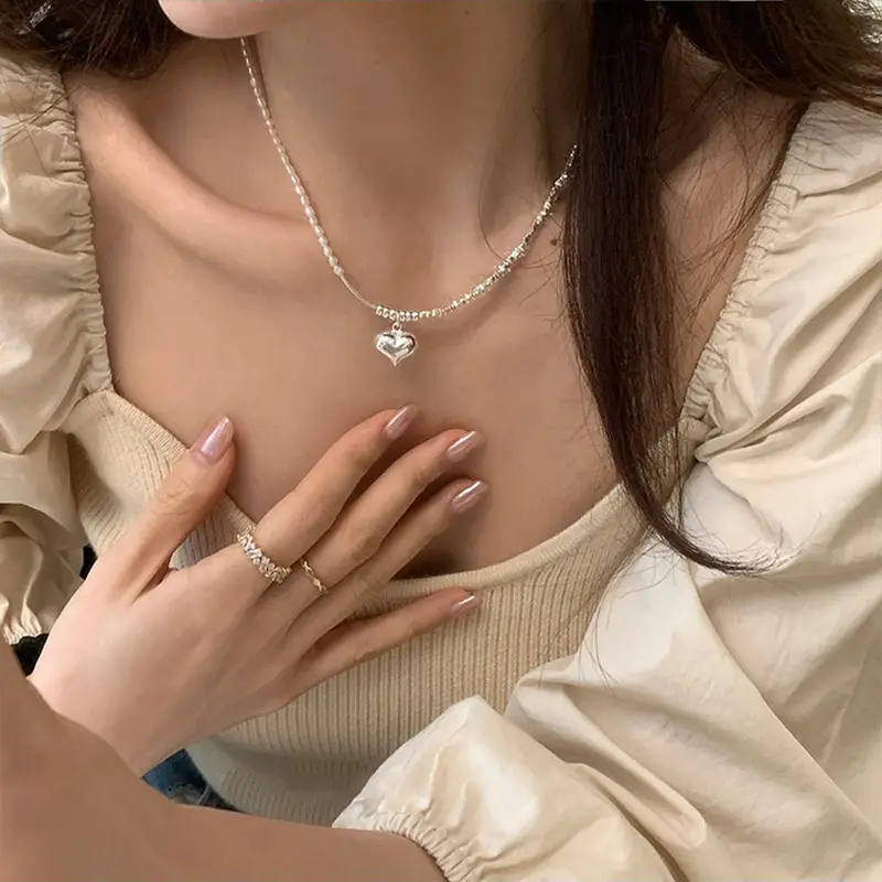 Broken Silver Love Necklace Sweet Cool Retro Clavicle Chain - Image 4