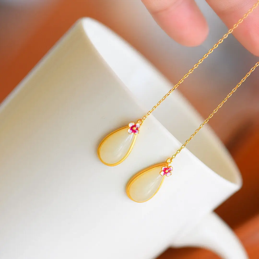 S925 Gold Plated Distinctive Flower Drop Earrings