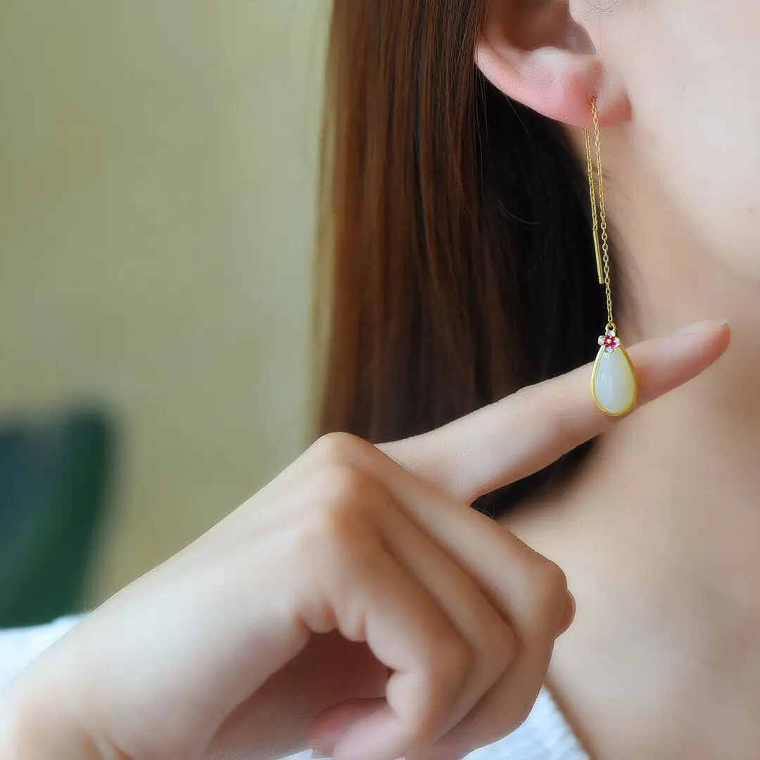 S925 Gold Plated Distinctive Flower Drop Earrings